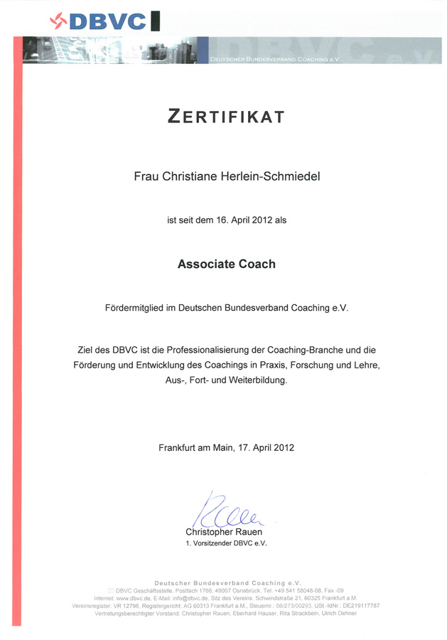 Zertifikat Associate Coach DBVC